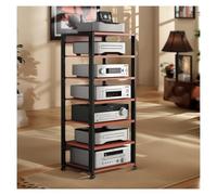 Meuble Chaine HiFi Armoire De Composants Audio/vidéo À 7 Niveaux, Support De Lecteur Multimédia AV avec Étagères Réglables, Multifonction Meuble HiFi(Red)