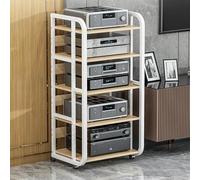 Meuble Chaine Hifi En Bois À 3/4/5 Etagères,meuble De Rangement Multimedia Avec Roulettes,Support De Lecteur Multimédia AV,lecteur DVD ,étagère Pour Chaine Hifi Hauteur Réglable(Yellow,5tier-50x42.5x1