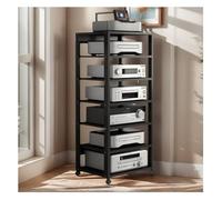 Meuble Chaine HiFi Étagère Multimédia en Bois, Meuble Audio Visuel 7 Niveaux, Support Multimédia avec Hauteur Réglable, pour Lecteurs DVD/Décodeurs de Câbles/Consoles de Jeux(Noir)