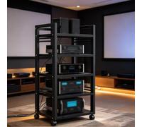 Meuble Chaine Hifi Meuble De Rangement avec Roulettes pour Lecteur DVD, CD | HiFi Cabinet, Support Multimédia AV Pour Amplificateur De Haut-parleur, Console De Jeu, Récepteur(Noir,5 layers)