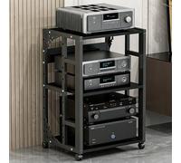 Meuble Chaine HiFi Meuble Multimédia à 3/4 Niveaux, Réglable en Hauteur Support Multimédia AV Mobile Étagère for Console de Tourne-Disque,Armoire de Console avec roulettes(C-Black,3-Tier)