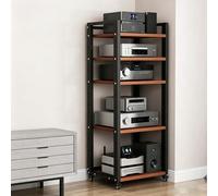 Meuble Chaine HiFi Support À 5 Niveaux avec roulettes, Étagère Audio en Bois Et Métal, Support Multimédia avec Étagères Réglables, for Salon, Salle De Jeux, Centre De Divertissement
