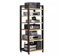 Meuble Chaine HiFi Support Audio Vidéo À 6 Niveaux, Support Multimédia AV Mobile, Étagère d'angle en Bois, Platine De Platine Stéréo, Armoire De Console(Beige)