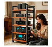 Meuble Chaine Hifi Support De Composant Stéréo A 5 Niveaux | Tour Audio Vidéo,Meuble Multimédia Réglable,Etagère En Bois Moderne,Lecteur DVD CD Et Rangement Home Cinéma(Teak)