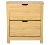 HOMCOM Meuble à Chaussures 12 Paires, Armoire à Chaussures étroite avec 2 tiroirs rabattables et étagères réglables, Style Moderne, pour Couloir, entrée, 72 x 26 x 80 cm, Bois Naturel