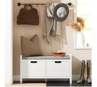 Meuble Chaussure SoBuy Banc Entrée avec Rangement Fermé 2 Portes Coussin Rembourré Design Moderne Blanc 91×30×50 cm