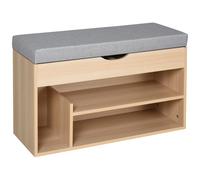 Meuble Chaussures Banc À Chaussures 2 Niveaux Rangement, Niche + Coffre Intégré Avec Coussin Beige Gris Beige