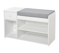 Meuble Chaussures Banc À Chaussures 2 Niveaux Rangement, Niche, Tiroir, Coffre Intégré Avec Coussin Gris Blanc