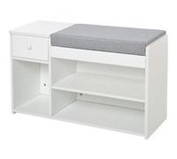 Meuble chaussures banc à chaussures 2 niveaux rangement, niche, tiroir, coffre intégré avec coussin gris