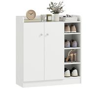 Meuble Chaussures Entrée avec 4 Étagères Ouvertes et Placard 2 Portes Ajustable pour 12 Paires Blanc 83x30x90 cm