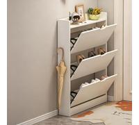 Meuble Chaussures Entrée Moderne,Rangement Chaussures Étroit 17cm avec 3 Abattants Rabattables,Meuble Couloir Blanc Mat à Poignée Cachée,pour Petit Appartement 50cm