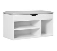 Meuble Chaussures - HOMCOM - 2 Niveaux Rangement - Niche + Coffre intégré avec Coussin - Blanc