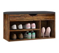 HOMCOM Meuble Chaussures Banc à Chaussures 2 Niveaux Rangement, Niche + Coffre intégré avec Coussin Effet Bois d'acajou