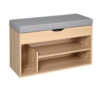 HOMCOM Meuble Chaussures Banc à Chaussures 2 Niveaux Rangement, Niche + Coffre intégré avec Coussin Beige Gris