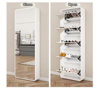 Meuble chaussures miroir 5 tiroirs rabattables design arche organisateur inclinable autoportant entrée blanc - rangement pratique