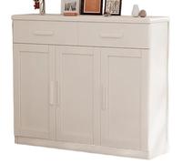 Meuble Chaussures pour Entrée Cadre en Bois Massif Tiroir de Rangement Revêtement de Sol Stratifié Épais Etagere Chaussure pour Salon, Entrée, Couloir(White,120 * 32 * 98cm)