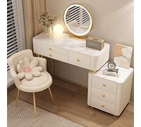 Meuble Coiffeuse avec miroir réglable 3 couleurs,Table Maquillage avec 6 tiroirs,Table de Toilette multifonctionnelle avec design rétractable et tabouret rembourré, pour chambre ( Color : Round+White