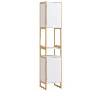 Meuble colonne de rangement HOMCOM salle de bain 2 niches et 2 placards étagère réglable bambou 33L x 33l x 170H cm blanc