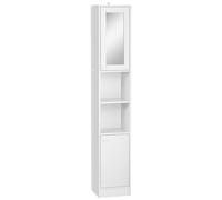Meuble colonne de salle de bain 2 portes avec étagères réglables 2 niches miroir panneaux particules blanc