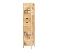 [en.casa] Meuble Colonne de Salle de Bain avec 2 Portes à Fermeture Magnétique 3 Tiroirs Armoire Haute Design Scandinave pour Toilettes Cuisine Bambou 180 x 35 x 35 cm Naturel