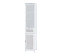 Meuble colonne de salle de bain - HELLOSHOP26 - Colonne 161x35x32 - MDF/PVC effet rotin - 1 porte & 1 tiroir - Blanc mat