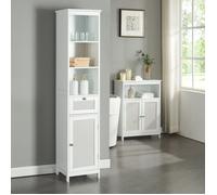 Meuble colonne de salle de bain Karlsøy MDF PVC effet rotin 161 x 35 x 32 cm blanc