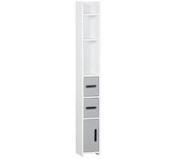 kleankin Colonne de salle de bain H. 120 cm – 3 portes, 2 niches, étagère – blanc gris