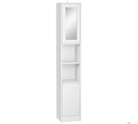 kleankin Armoire Salle de Bain Haute, Meuble de Rangement Colonne avec Miroir, 2 Portes, Compartiments Ouverts, étagères réglables, Meuble étroit pour Toilette, Petits espaces, 30x28x170cm, Blanc