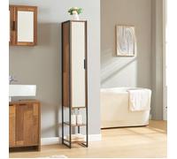 [en.casa] Meuble Colonne de Salle de Bain Armoire Haute avec Porte Vitrée et 2 Étagères pour Cuisine Entrée Chambre Bureau Salon 160 x 24 x 30 cm Effet Noyer Noir