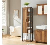 [en.casa] Meuble Colonne de Salle de Bain Armoire Haute avec Porte et 6 Niveaux de Rangement pour Cuisine Entrée Chambre Bureau Salon 165 x 43 x 30 cm Effet Noyer Noir