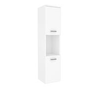 [en.casa] Meuble Colonne de Salle de Bain Suspendu Armoire Haute Murale avec 2 Portes 5 Etagères Panneau de Particules Métal 131 x 30 x 30 cm Blanc Argent