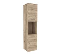 [en.casa] Meuble Colonne de Salle de Bain Suspendu Armoire Haute Murale avec 2 Portes 5 Etagères Panneau de Particules Métal 131 x 30 x 30 cm Effet Chêne Argent