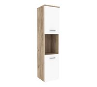 [en.casa] Meuble Colonne de Salle de Bain Suspendu Armoire Haute Murale avec 2 Portes 5 Etagères Panneau de Particules Métal 131 x 30 x 30 cm Effet Chêne Blanc Argent