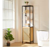 Meuble colonne de salle de bain Tervola MDF bambou rotin 172 x 40 x 35 cm noir naturel