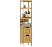 Meuble colonne - kleankin - rangement salle de bain style cosy 3 étagères 2 tiroirs - bambou - 30x30x144cm - naturel