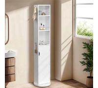 IDMarket – Meuble colonne pivotante Elia – avec miroir, placard et étagères – blanc