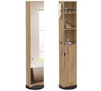 IDMarket – Meuble colonne pivotante de salle de bain ELIA miroir, placard, étagères hêtre/noir