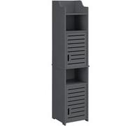 Meuble Colonne pour Salle de Bain Meuble de Rangement à Portes avec Plusieurs Compartiments de Stockage Bois Composite 135 x 32 x 32 cm Gris Foncé [en.casa] Gris Foncé G