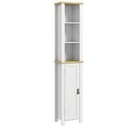 kleankin Meuble colonne de salle de bain placard à 3 niveaux étagères réglables porte en lambris 34 x 23 x 165 cm blanc