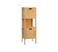 kleankin Meuble de Salle de Bain sur Pied Meuble de Rangement Armoire sur Pieds en Bambou 2 tiroirs Amovibles et 1 étagère - Design Naturel - 30 x 30 x 90 cm Naturel