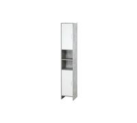 kleankin Meuble Colonne Rangement Salle de Bain dim. 30L x 30l x 180H cm 2 placards avec étagère + 2 niches Panneaux Particules Aspect Ciment Blanc