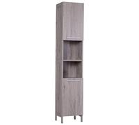 Meuble colonne rangement salle de bain dim. 30L x 32l x 172H cm 2 placards avec étagère + 2 niches MDF imitation bois gris