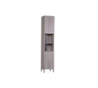 Meuble colonne rangement salle de bain dim. 30L x 32l x 172H cm 2 placards avec étagère + 2 niches MDF imitation bois gris