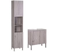 Meuble Colonne Rangement Salle de Bain + Meuble sous-vasque - kleankin - MDF - 60x30x70cm - Gris