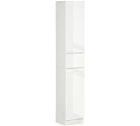 Meuble colonne rangement salle de bain style contemporain façade laquée 2 portes 3 étagères tiroir panneaux MDF blanc Blanc G