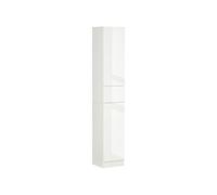 Meuble colonne rangement salle de bain style contemporain façade laquée 2 portes 3 étagères tiroir panneaux MDF blanc Blanc G