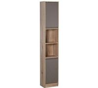 Meuble colonne rangement salle de bain style cosy dim. 30L x 24l x 170H cm 2 portes étagère 2 niches chêne clair gris Gris G