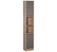 HOMCOM Meuble Colonne Rangement Salle de Bain Style Cosy 30 x 24 x 170 cm 2 Portes étagère 2 niches chêne Clair Gris