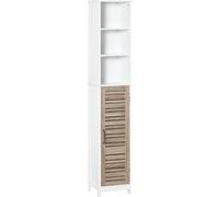 Meuble colonne rangement salle de bain MDF blanc aspect bois style cosy