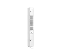 kleankin Meuble Colonne Salle de Bain Armoire Haute Colonne Fine avec 4 étagères réglables 1 tiroir et 2 placards Design Moderne 20 x 20 x 180 cm Blanc